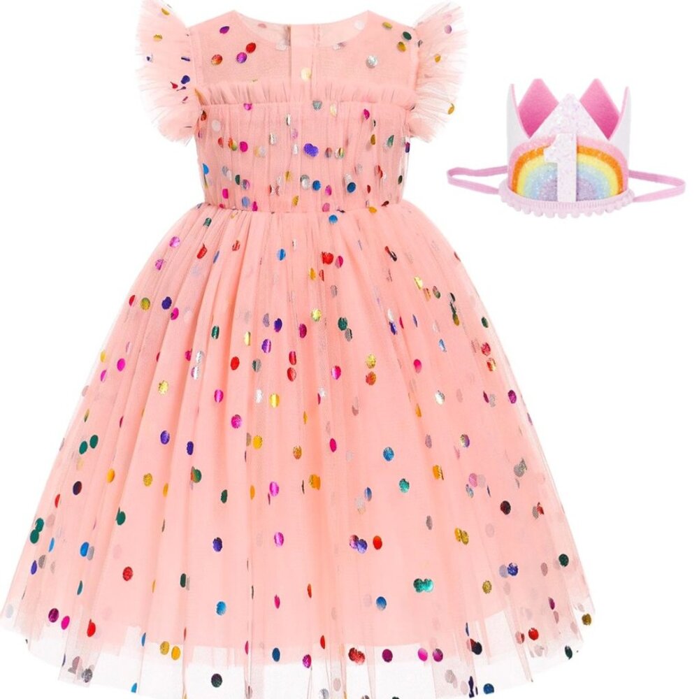 Confetti Girl Dress Rainbow Girl Dress Pink Clothes Outfit First Birthday